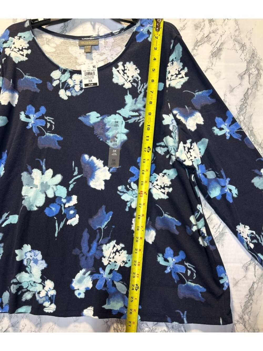 Style & Co Womens Plus Size 3X Long Sleeve Floral Print Top Indust Blue CMB - Picture 3 of 9